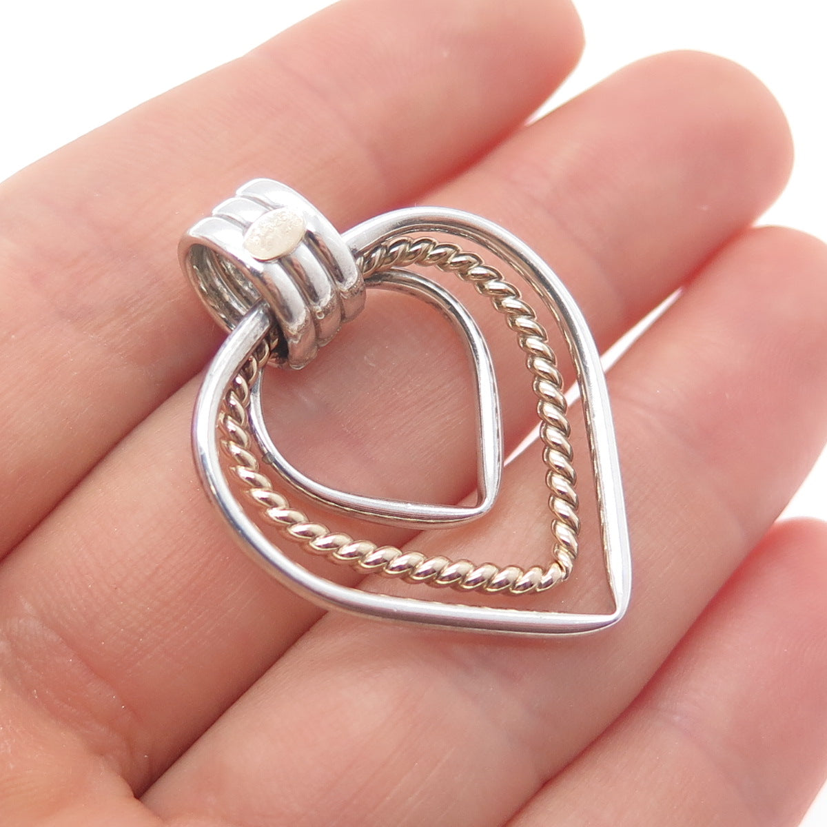 925 Sterling Silver 14K Rose Gold Vintage PE CO. 3-Row Heart Charm Pendant
