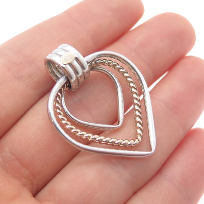925 Sterling Silver 14K Rose Gold Vintage PE CO. 3-Row Heart Charm Pendant
