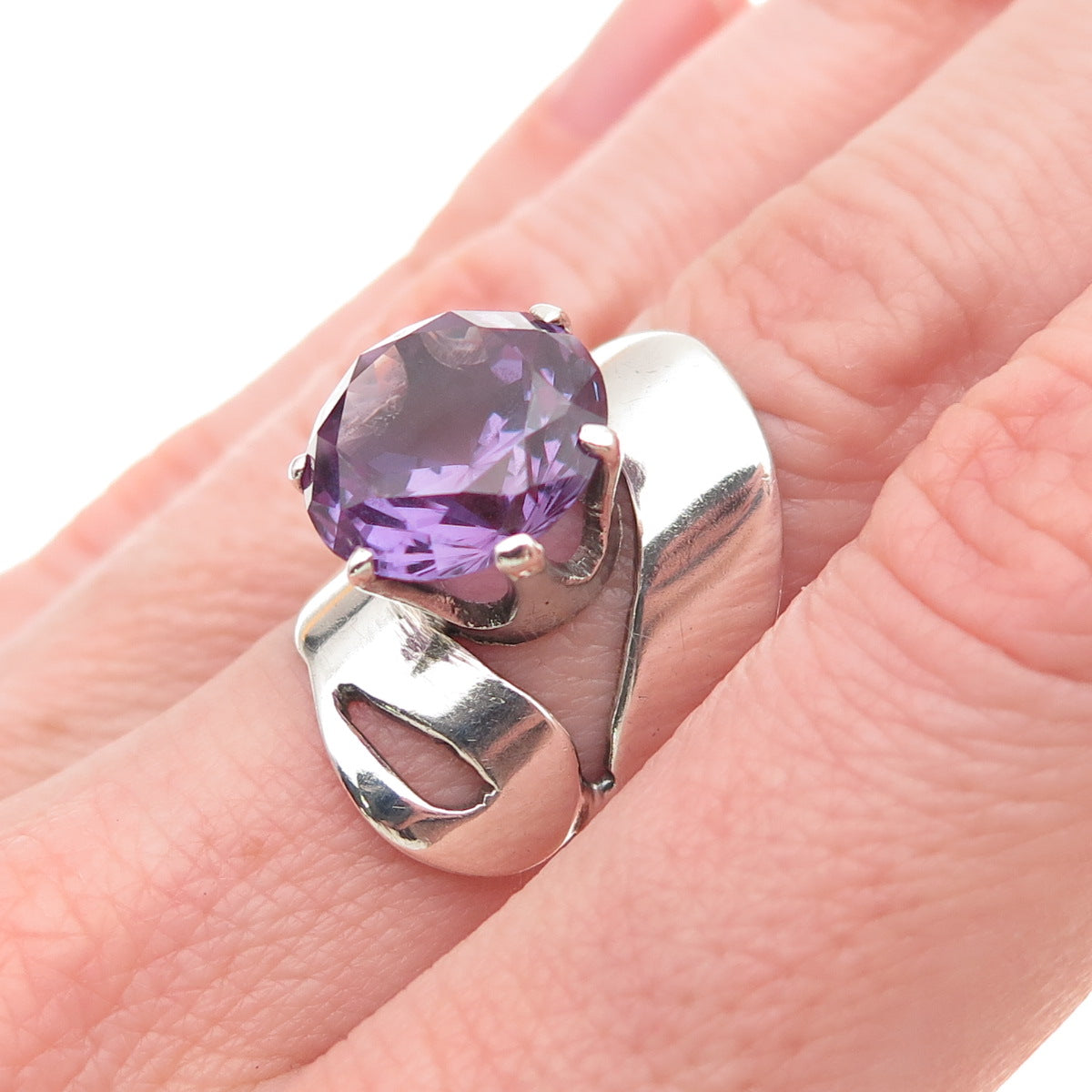 J. Sotelo 925 Sterling Vintage Mexico Lab-Created Peacock Sapphire Ring Size 6.5