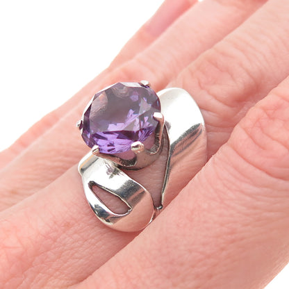 J. Sotelo 925 Sterling Vintage Mexico Lab-Created Peacock Sapphire Ring Size 6.5