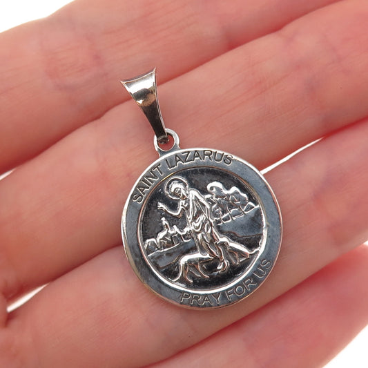 925 Sterling Silver Vintage Italy Saint Lazarus Oxidized Charm Pendant