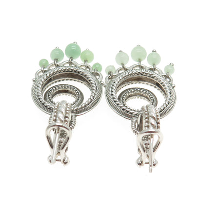 JUDITH RIPKA 925 Sterling Silver Real Jade Dangle Charm Omega Back Earrings