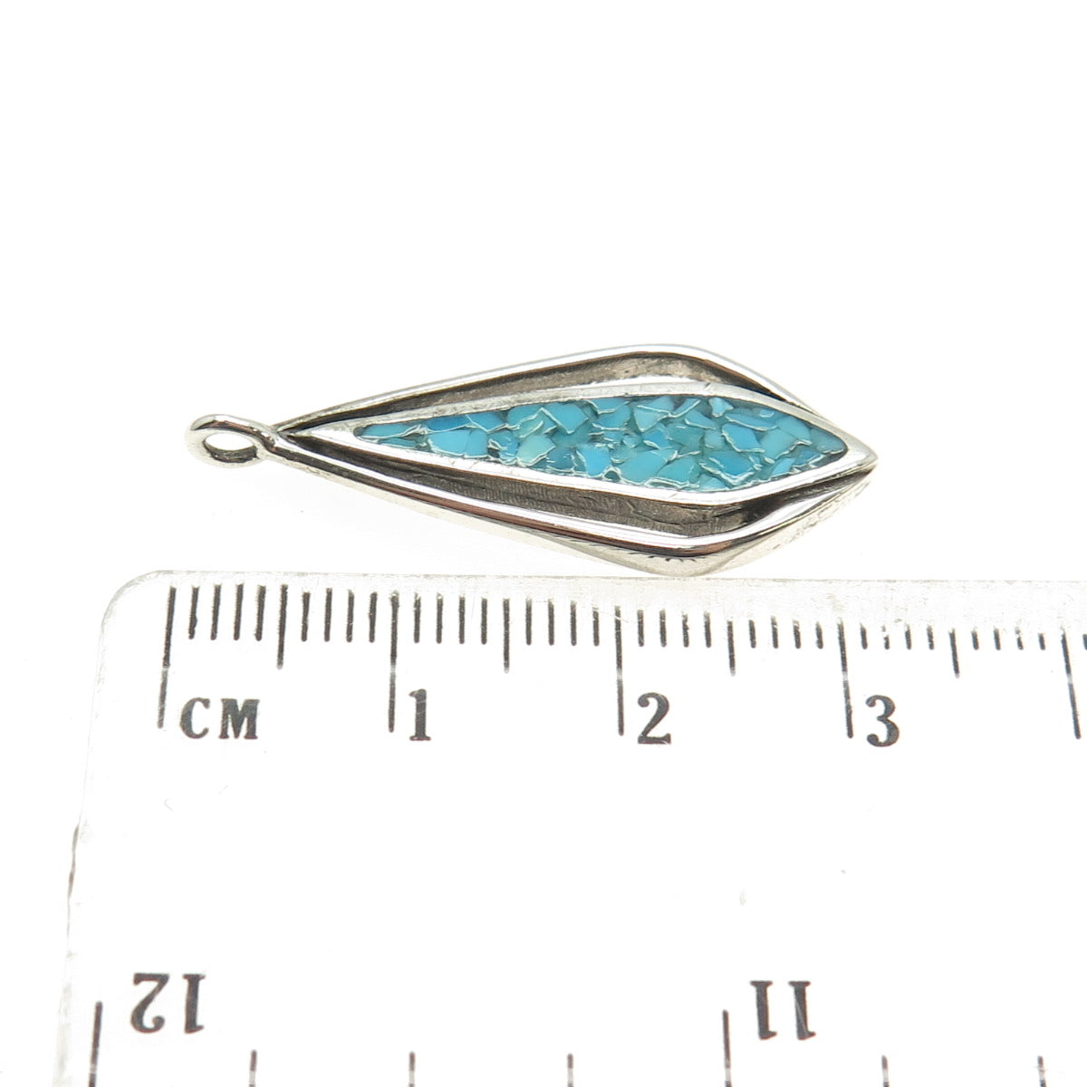 Old Pawn 925 Sterling Silver Vintage Southwestern Turquoise Inlay Charm Pendant