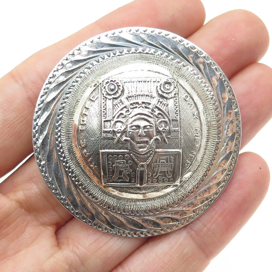 925 Sterling Silver Vintage Mexico Tribal Man Pin Brooch / Pendant