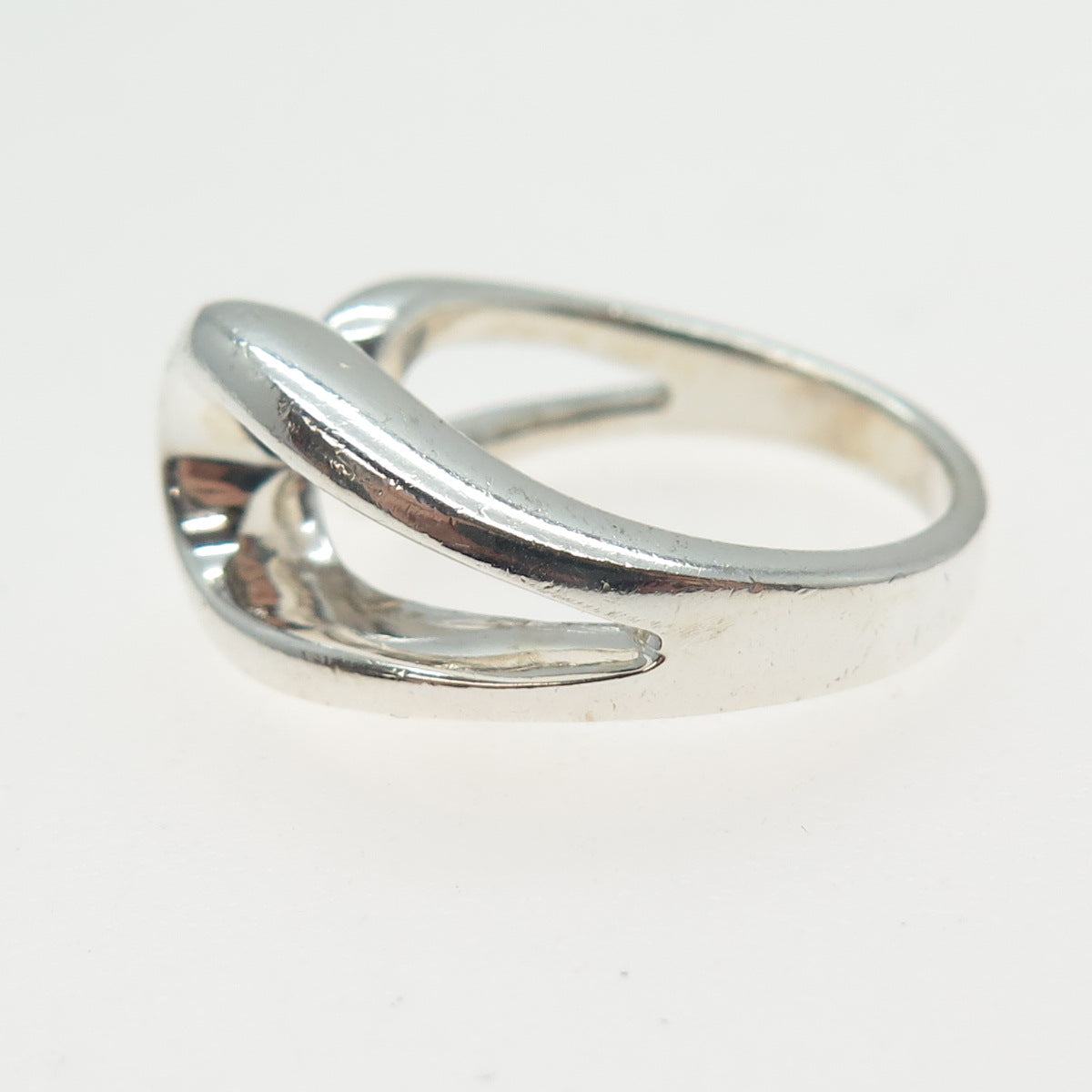 925 Sterling Silver Vintage Modernist Overlap Ring Size 7.25