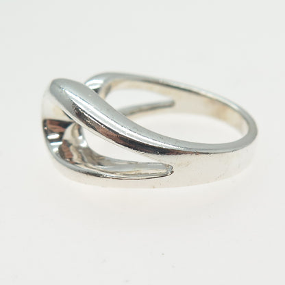 925 Sterling Silver Vintage Modernist Overlap Ring Size 7.25