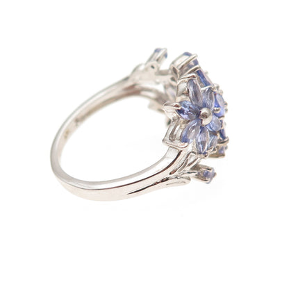 Chuck Clemency 925 Sterling Silver Real Tanzanite Floral Ring Size 8.25