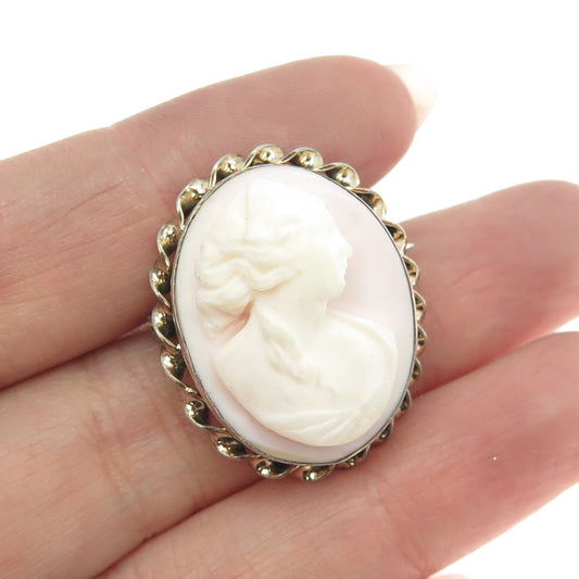 1/20 10K Gold Filled Sterling Silver Antique Art Deco Cameo Lady Pin Brooch