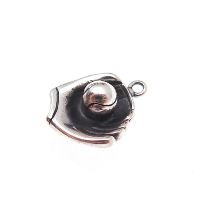 Jezlaine 925 Sterling Silver Vintage Baseball Glove Oxidized 3D Charm Pendant