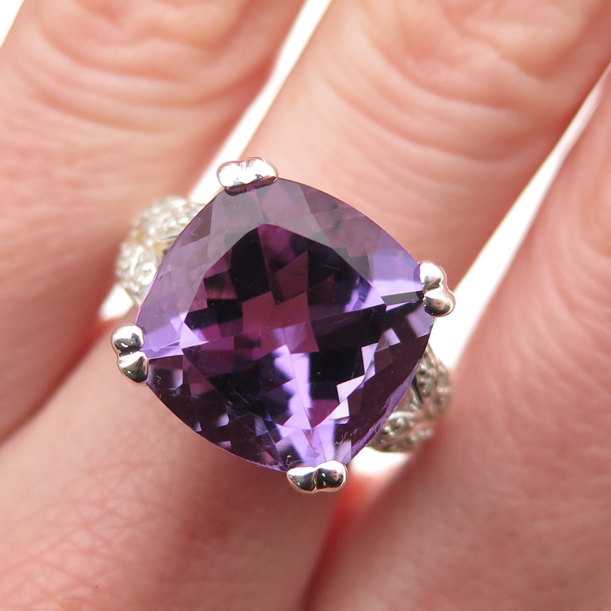 Chuck Clemency 925 Sterling Silver Real Diamond & Amethyst Ring Size 7.25