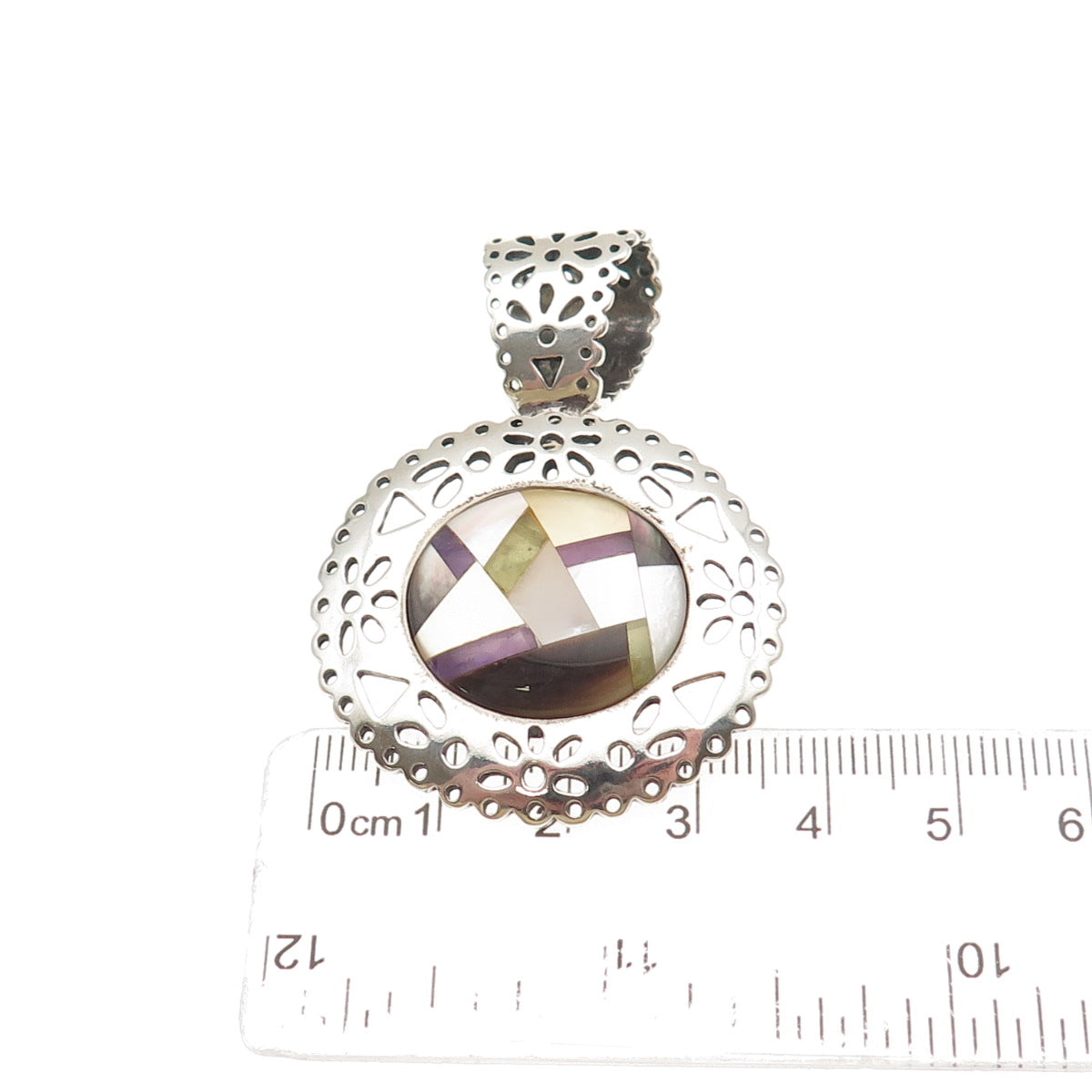 Carolyn Pollack 925 Sterling Vintage Real Turquoise Sugilite MOP Mosaic Pendant