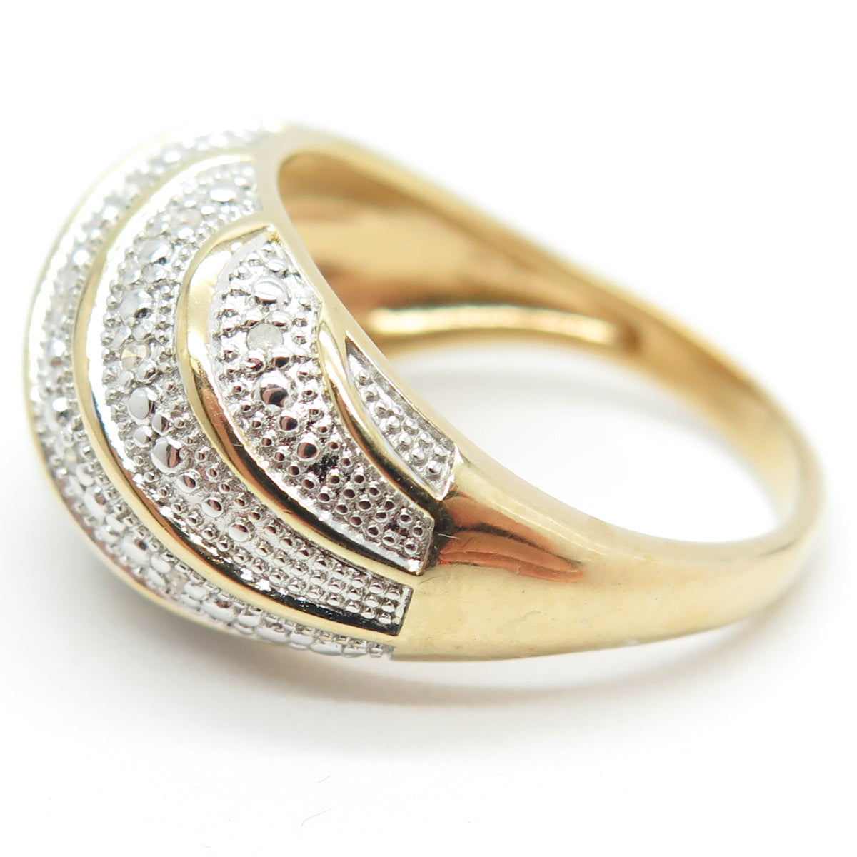 925 Sterling Silver Gold Plated Real Round-Cut Diamond Ring Size 10