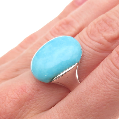 925 Sterling Silver Vintage Real Turquoise Modernist Ring Size 6.75