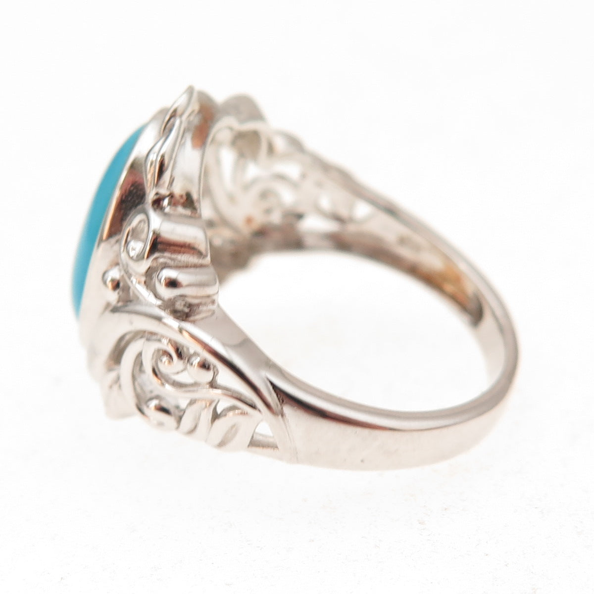 925 Sterling Silver Real Sleeping Beauty Turquoise Floral Ring Size 8.25