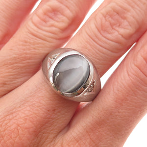 Dason 925 Sterling Silver Vintage Real Diamond & Cat's Eye Ring Size 10