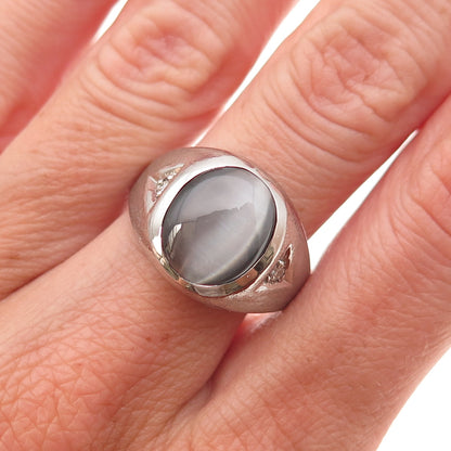 Dason 925 Sterling Silver Vintage Real Diamond & Cat's Eye Ring Size 10