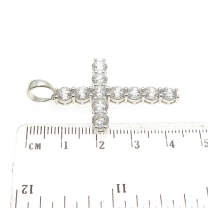 925 Sterling Silver Round-Cut Shaped C Z Cross Pendant