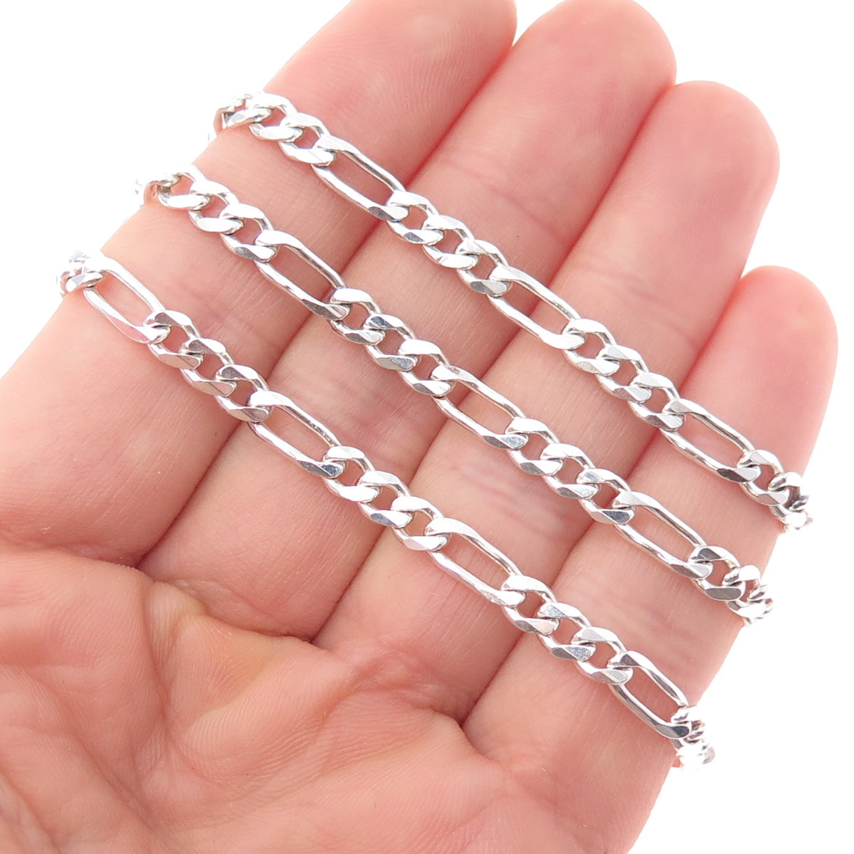 925 Sterling Silver Vintage Italy Figaro Chain Necklace 22"