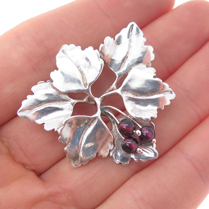 925 Sterling Silver Vintage 1986 Real Rhodolite Modernist Floral Pin Brooch
