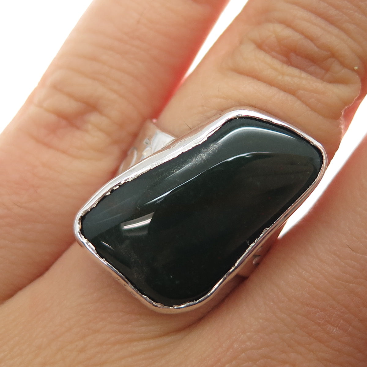 Old Pawn Sterling Silver Vintage Southwestern Bloodstone Tribal Ring Size 6.5