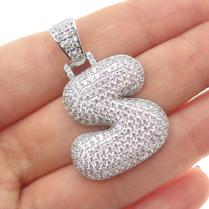 925 Sterling Silver Round-Cut C Z Letter S Initial Charm Pendant