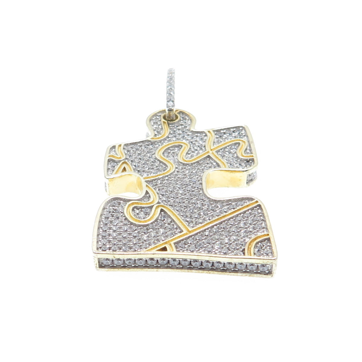 925 Sterling Silver Gold Plated Round-Cut Shaped C Z Puzzle Pendant
