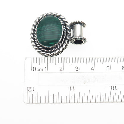 925 Sterling Silver Vintage Mexico Real Malachite Oxidized Slide Pendant
