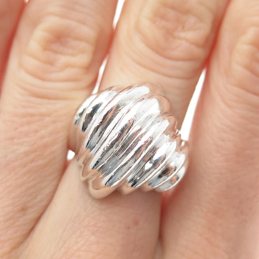 925 Sterling Silver Vintage Modernist Ribbed Dome Ring Size 6.25