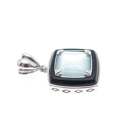 WHITNEY KELLY 925 Sterling Silver Vintage Real MOP & Black Onyx Charm Pendant
