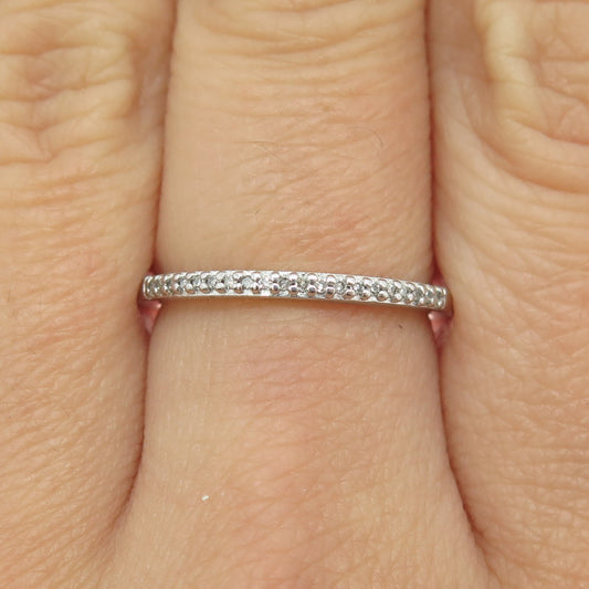 SUN 925 Sterling Silver Real Round-Cut Diamond Half Eternity Band Ring Size 7