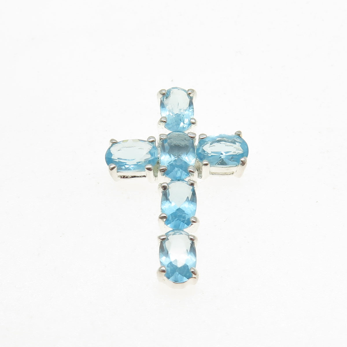 925 Sterling Silver Real Oval-Cut Aquamarine Cross Slide Pendant