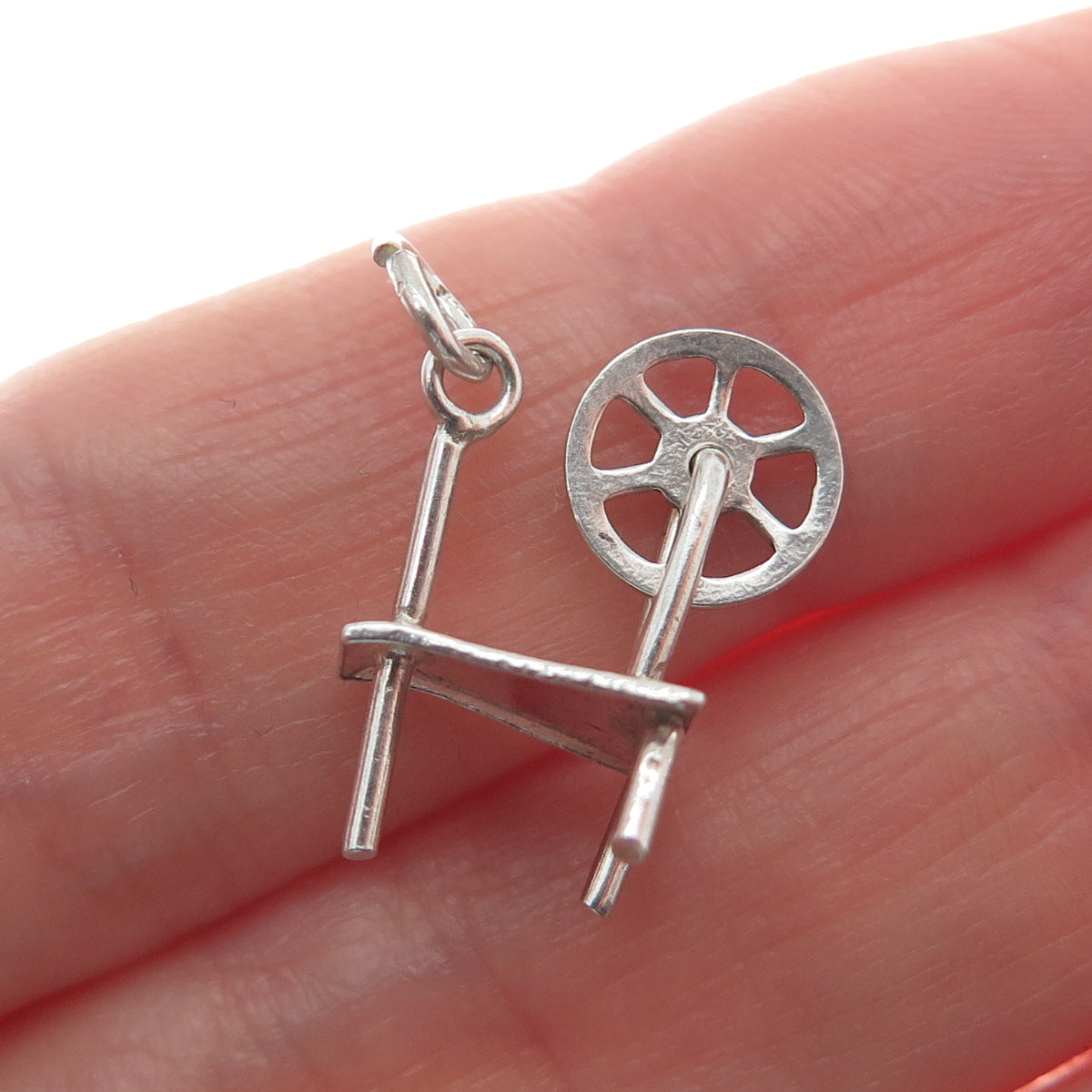 925 Sterling Silver Antique Art Deco Spinning Wheel Minimalist 3D Charm Pendant