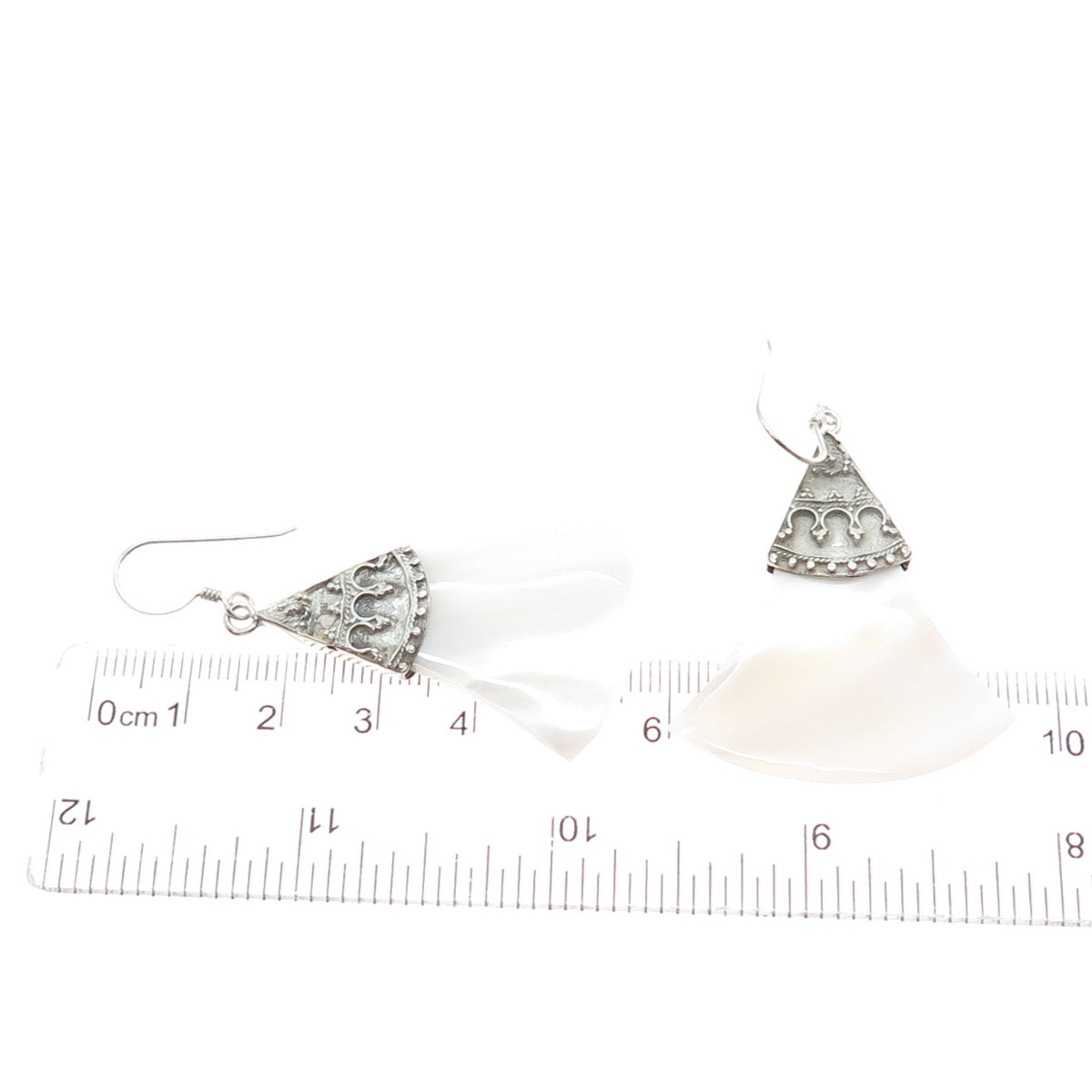 925 Sterling Silver Vintage Real MOP Modernist Axe Dangle Earrings