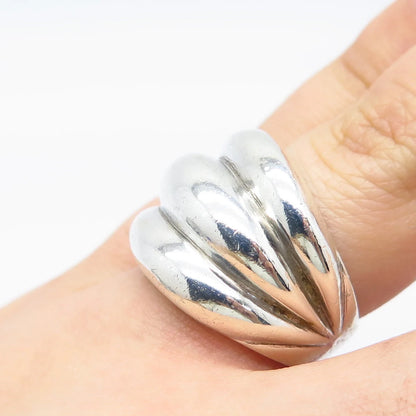 925 Sterling Silver Vintage Ribbed Wide Ring Size 6.75