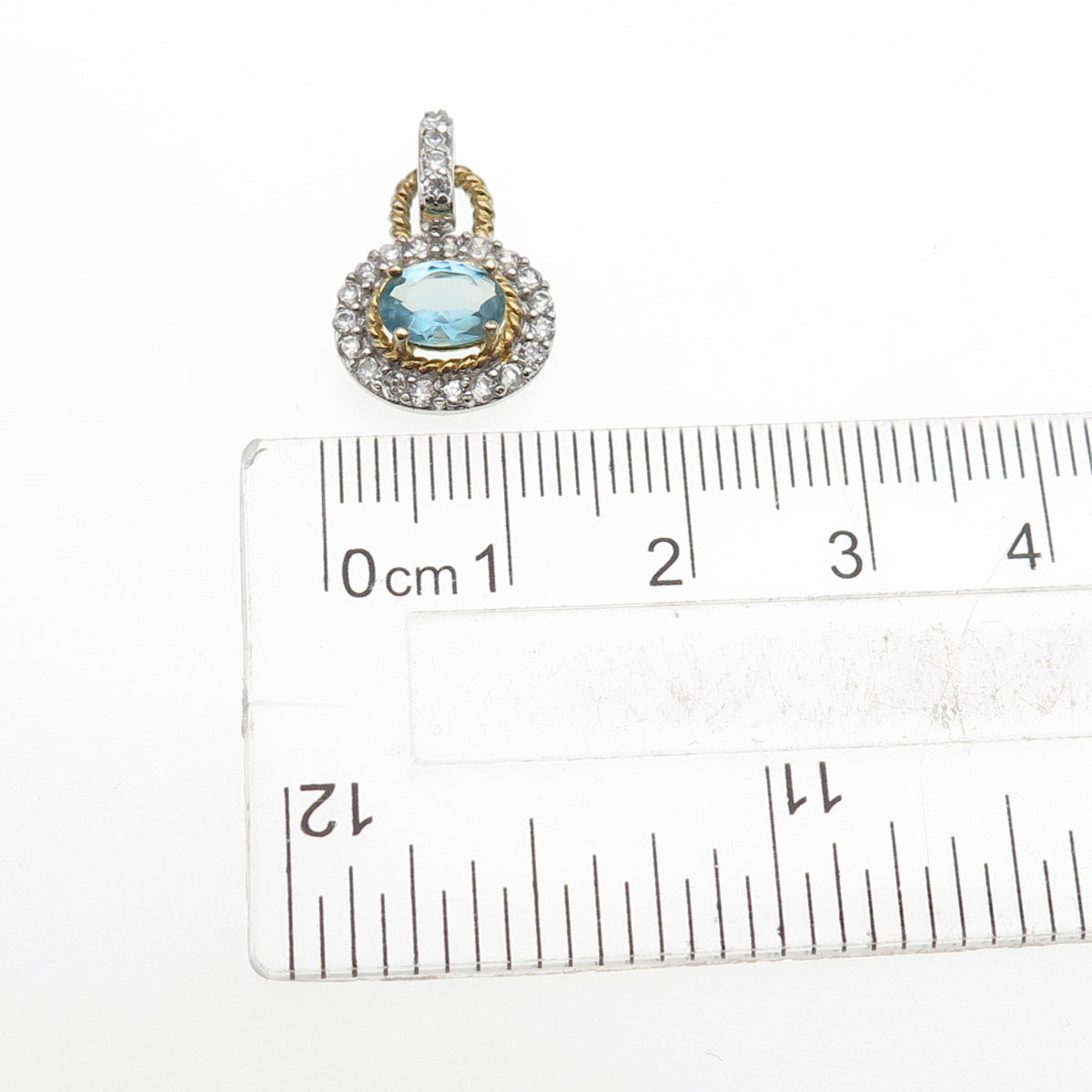 925 Sterling Silver 2-Tone Real Aquamarine & C Z Mini Charm Pendant