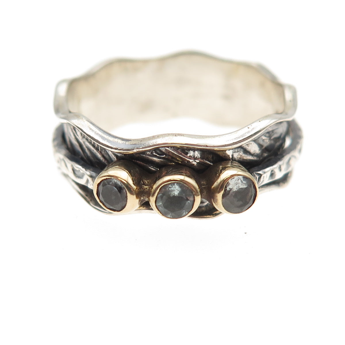 DbM Kensington 925 Sterling Silver 2-Tone Vintage Real Blue Topaz Ring Size 9