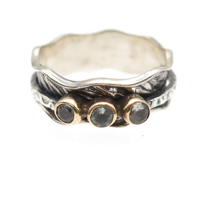 DbM Kensington 925 Sterling Silver 2-Tone Vintage Real Blue Topaz Ring Size 9