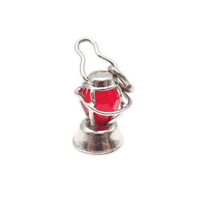 925 Sterling Silver Antique Art Deco Red Crystal Lantern 3D Mini Charm Pendant
