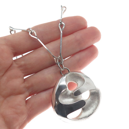 925 Sterling Silver Vintage Modernist Pendant Bar Chain Necklace 24"