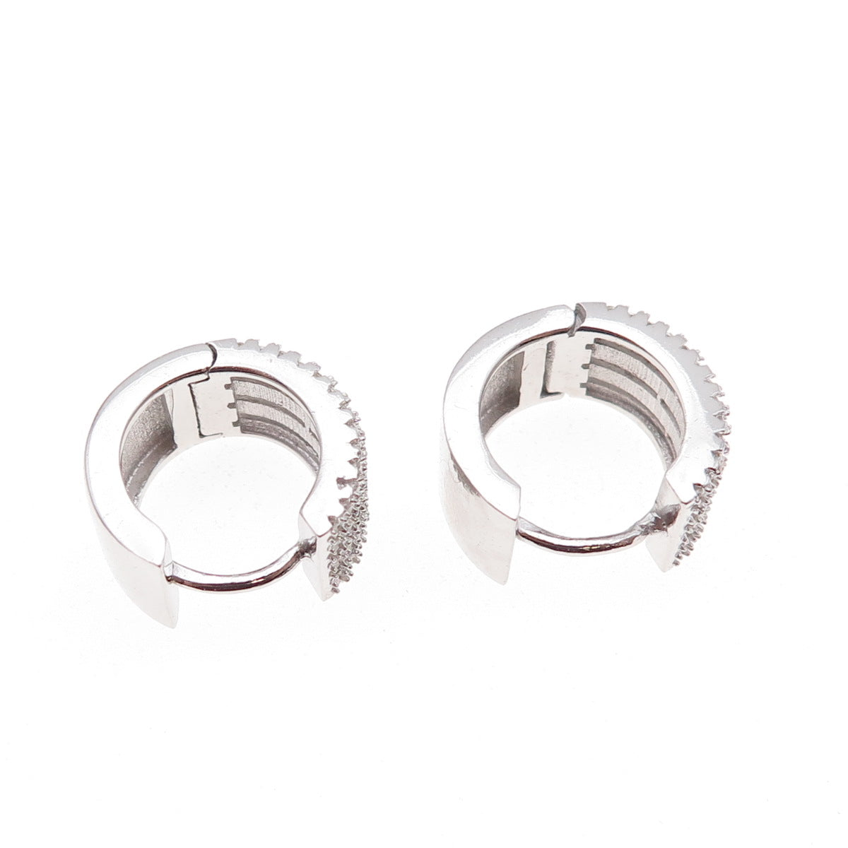 925 Sterling Silver Round-Cut C Z Hoop Earrings