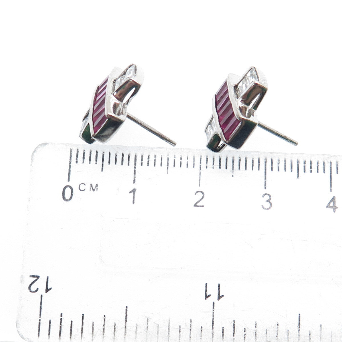 925 Sterling Silver Lab-Created Ruby & C Z "X" Shape Earrings