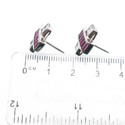 925 Sterling Silver Lab-Created Ruby & C Z "X" Shape Earrings