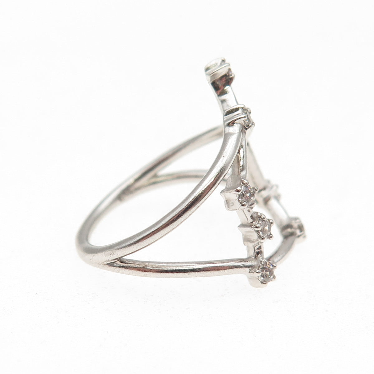925 Sterling Silver Round-Cut C Z Libra Zodiac Sign Ring Size 5.75
