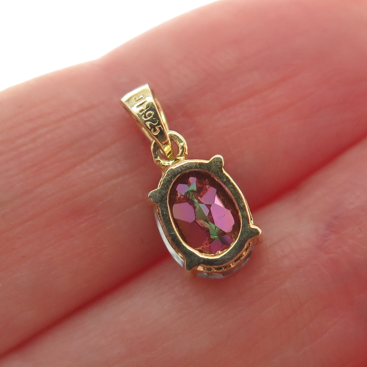 JH YOUNG Sterling Silver Gold Plated Real Mystic Quartz Minimalist Charm Pendant