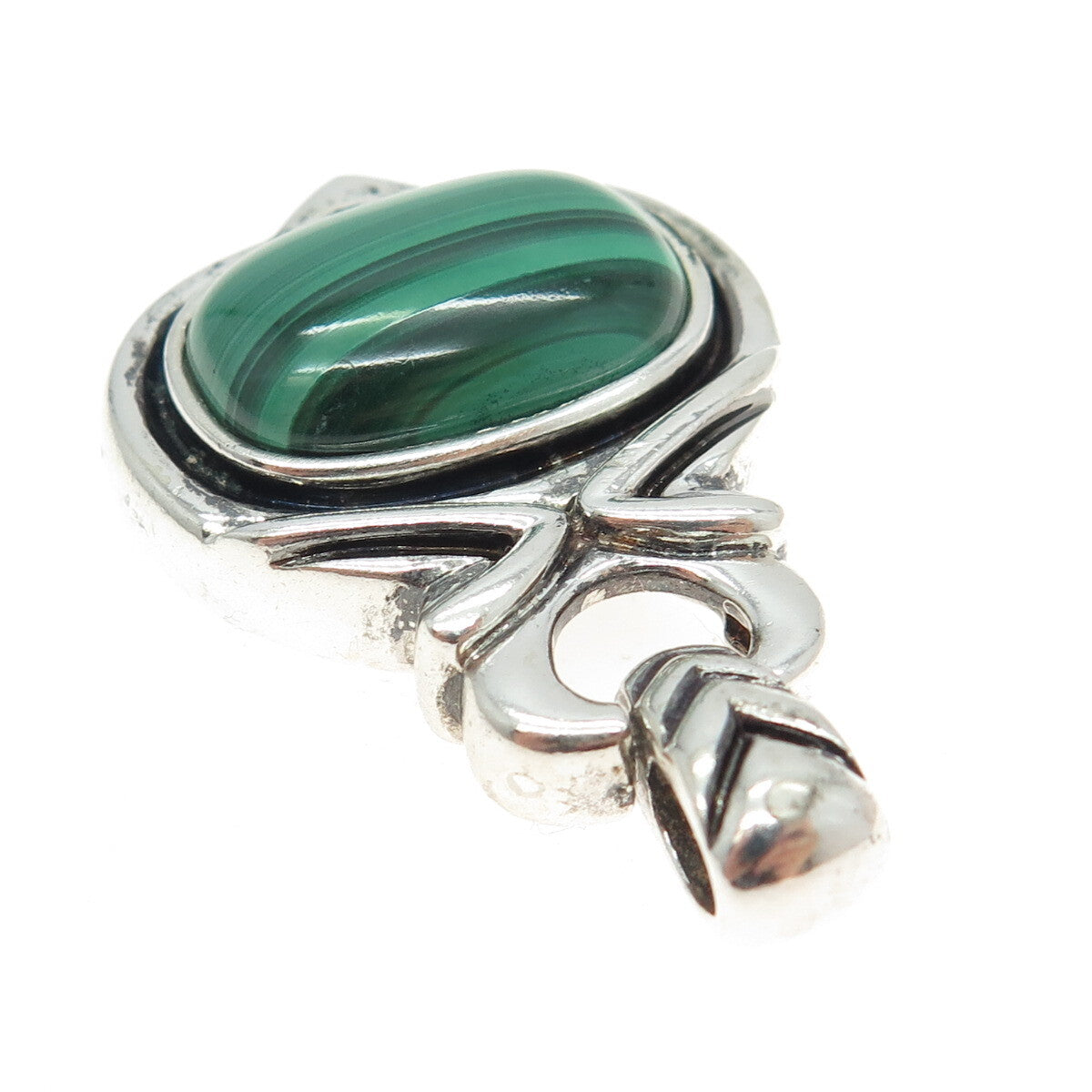 925 Sterling Silver Vintage Real Malachite Modernist Pendant