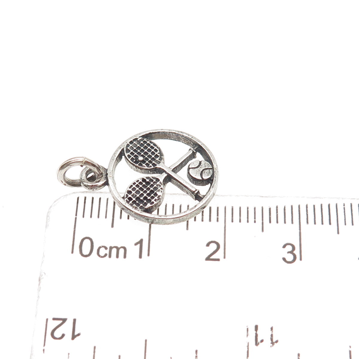 925 Sterling Silver Vintage Tennis Rackets & Ball Oxidized Mini Charm Pendant