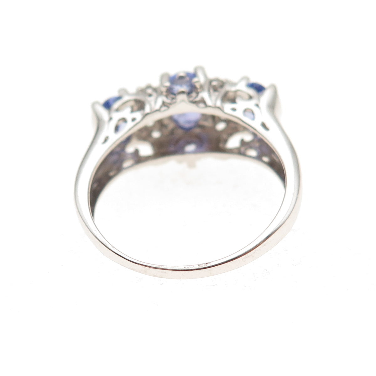 925 Sterling Silver Real Oval-Cut Tanzanite & Round-Cut White Topaz Ring Size 8