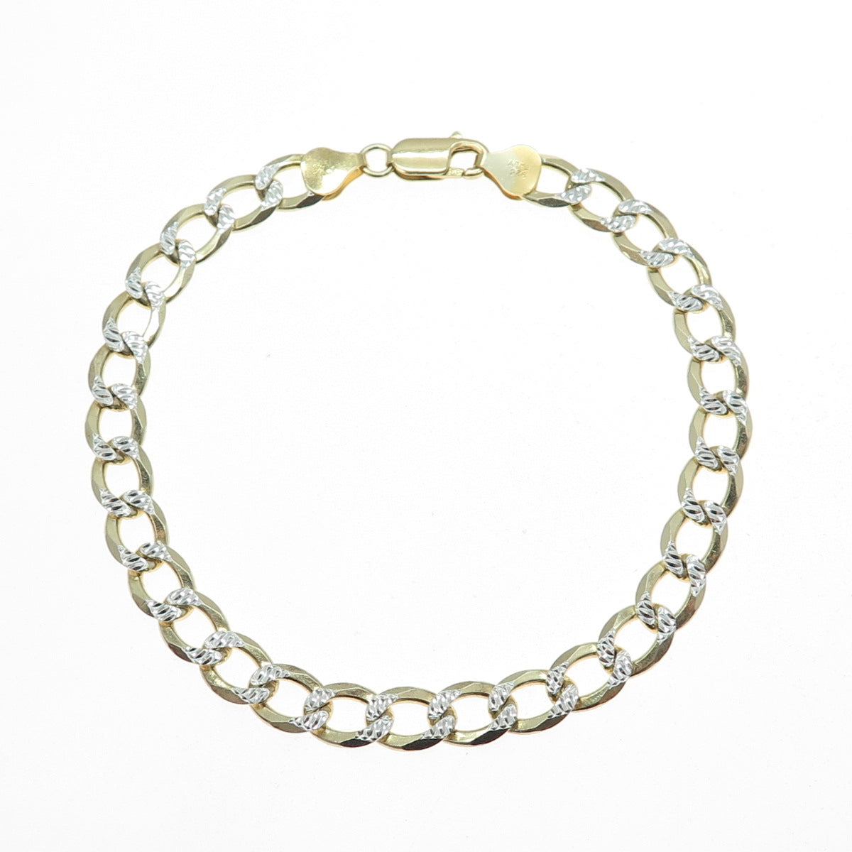925 Sterling Silver 2-Tone Vintage Italy Diamond-Cut Curb Link Bracelet 9.25"