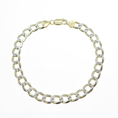 925 Sterling Silver 2-Tone Vintage Italy Diamond-Cut Curb Link Bracelet 9.25"