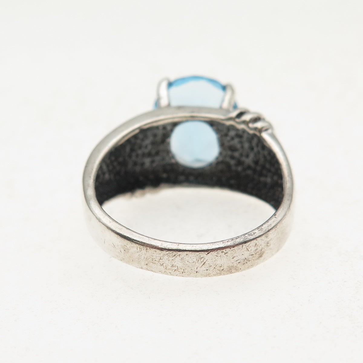 Charles Winston 925 Sterling Silver Vintage Blue C Z Modernist Ring Size 7.25